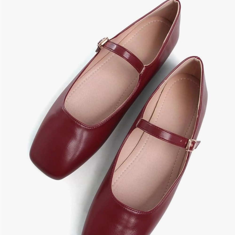 Burgundy Mary Jane Ballet Flats